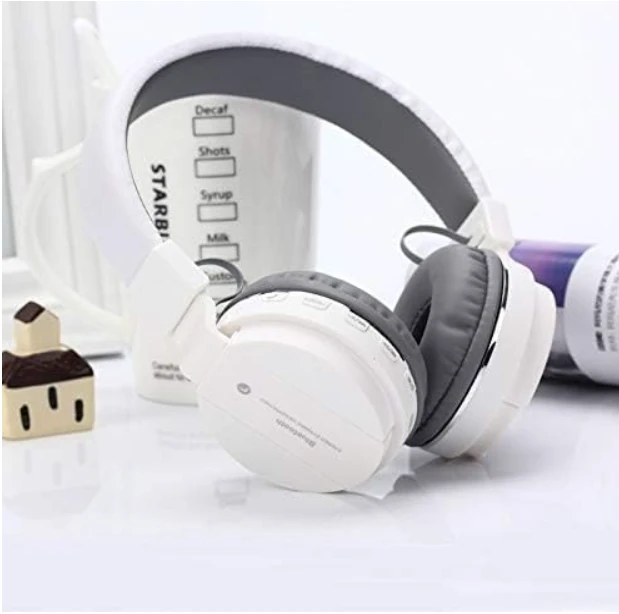 SH-12 Wireless Bluetooth Headphones, Over-Ear Design with Built-in Microphone and a Long Life Superior Sound Quality (White)