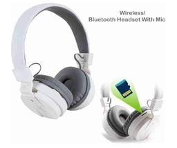 SH-12 Wireless Bluetooth Headphones, Over-Ear Design with Built-in Microphone and a Long Life Superior Sound Quality (White)