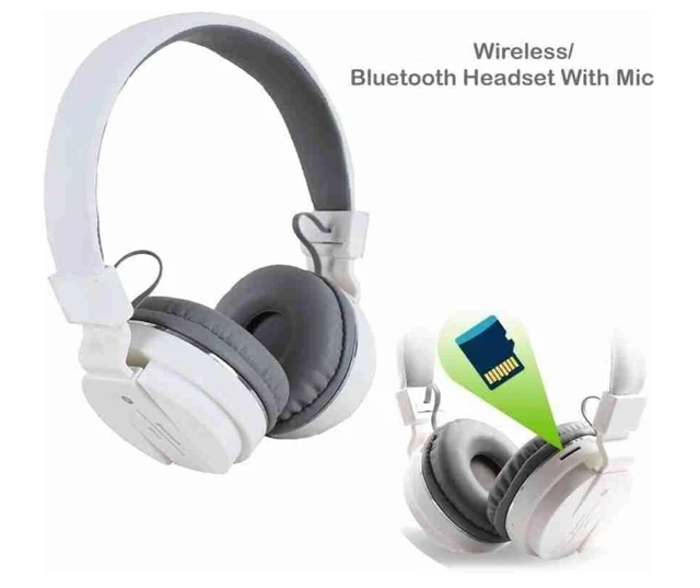 SH-12 Wireless Bluetooth Headphones, Over-Ear Design with Built-in Microphone and a Long Life Superior Sound Quality (White)