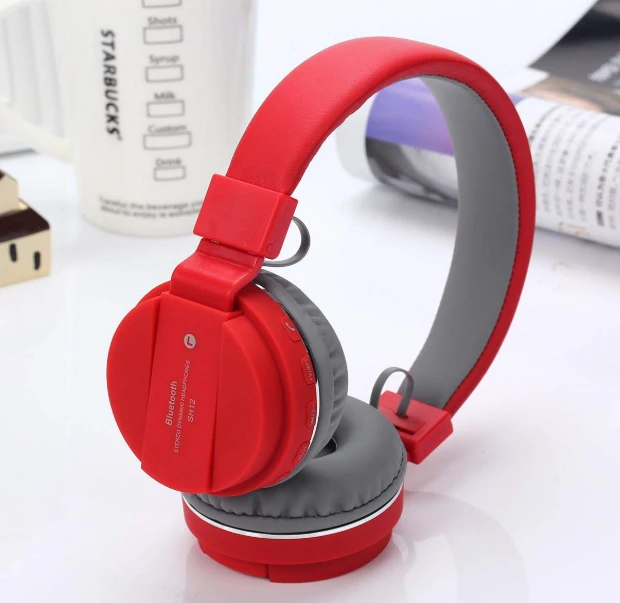 Wireless SH 12 Bluetooth Headphones with Mic Compatible with All Android and Smartphones (Red)