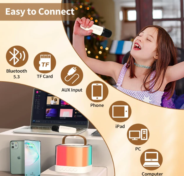 Karaoke Machines Bluetooth Portable Mini Karaoke Machine with 2 Wireless Microphones, Kids Karaoke Machines for Girls, Karaoke Speaker with LED Lights, Birthday Gifts for Girls Boys Kids and Adults
