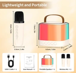 Karaoke Machines Bluetooth Portable Mini Karaoke Machine with 2 Wireless Microphones, Kids Karaoke Machines for Girls, Karaoke Speaker with LED Lights, Birthday Gifts for Girls Boys Kids and Adults
