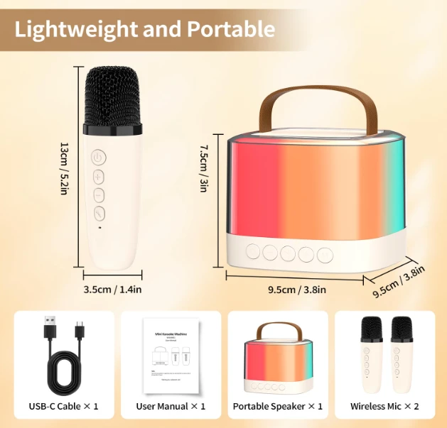 Karaoke Machines Bluetooth Portable Mini Karaoke Machine with 2 Wireless Microphones, Kids Karaoke Machines for Girls, Karaoke Speaker with LED Lights, Birthday Gifts for Girls Boys Kids and Adults