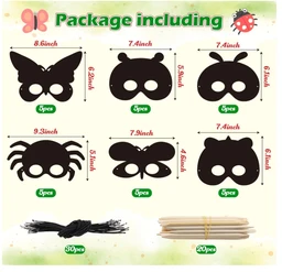 Scratch mask (3pc pack) Insects Scratch Masks for Kids Spring Insects Rainbow Color Scratch Masks for Kids Bugs Party Favors DIY Butterfly Bees Face Magic Art Rainbow Color Craft Kits for Classroom Art Project