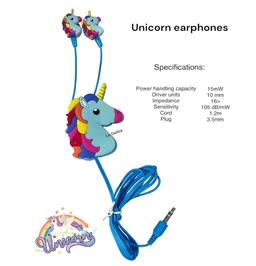 Unicorn Earphones,Cute Pink Headphones Lead Wire for Kids, Beautiful Headphones with Winder, Birthday Gift Girls Kids Cartoon Accessories for mobiles Kid’s Laptop Wired earpiece earplugs