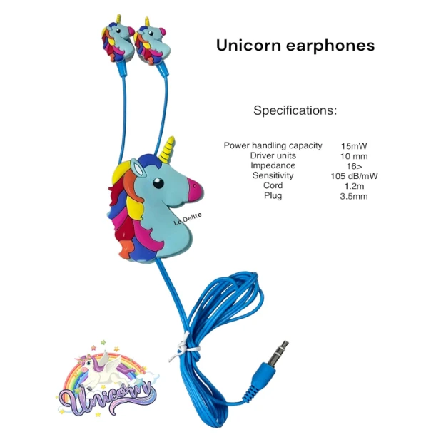 Unicorn Earphones,Cute Pink Headphones Lead Wire for Kids, Beautiful Headphones with Winder, Birthday Gift Girls Kids Cartoon Accessories for mobiles Kid’s Laptop Wired earpiece earplugs