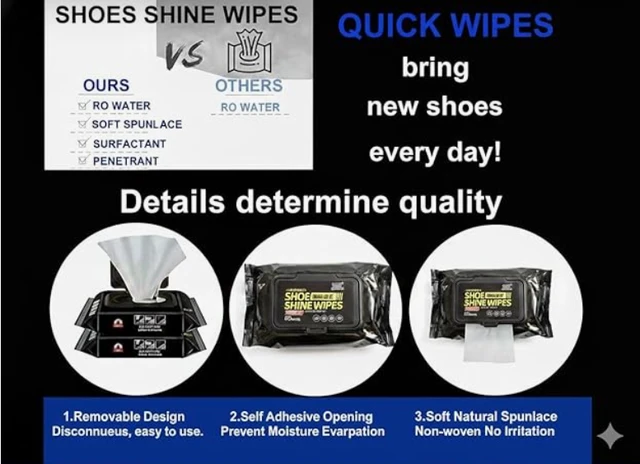 Shoe Wipes Shine & Cleaning, 80 Count Portable Cleaning Wipes for Sneakers and Leather Shoes, Powerful Stain and Dirt Removal Formula