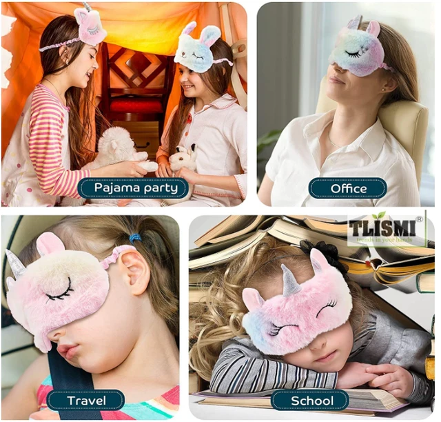 Girls Cute Unicorn Gel Sleeping Eye Shade Mask Soft Breathable Rainbow Cover Elastic Band with Cool Gel Pad Eye Mask Cover for Girls, Travel Nap Christmas Gift(Random colour)(Pack of1)