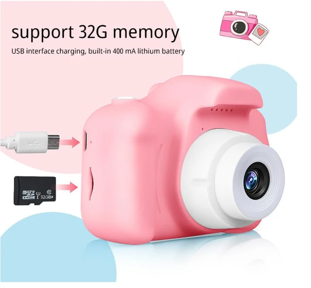 Kids Digital Camera with 2.0 Inch IPS Screen, Auto Focus, Video Recording, Games,(Pink)