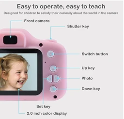 Kids Digital Camera with 2.0 Inch IPS Screen, Auto Focus, Video Recording, Games,(Pink)