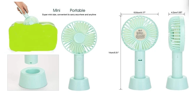 Mini Portable USB Fan Built-in Rechargeable Battery Operated Summer Cooling Table Fan with Standing Holder Handy Base (Multicolor, Set of 1 x fan, USB Charger Cable, Fan Stand)