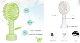 Mini Portable USB Fan Built-in Rechargeable Battery Operated Summer Cooling Table Fan with Standing Holder Handy Base (Multicolor, Set of 1 x fan, USB Charger Cable, Fan Stand)