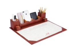 Desk calendar 2026 January to December 2026 Faux Leather Brown Paper/Memo/Phone/Card Holder Desk Table Organizer Office Supply Stationery with Planner Pack of 1