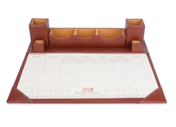 Desk calendar 2026 January to December 2026 Faux Leather Brown Paper/Memo/Phone/Card Holder Desk Table Organizer Office Supply Stationery with Planner Pack of 1