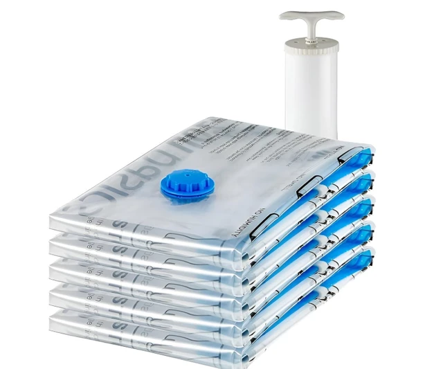 Vacuum Storage Bags – 5-Pack Large Space Saver Bags with Hand Pump – Reusable Vacuum Seal Bags for Clothes, Blankets, Duvets, Travel & Home Storage