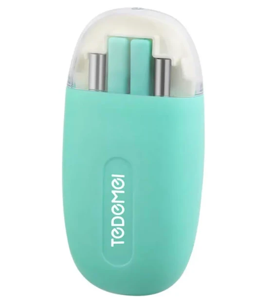 Cute Portable Cutlery/Utensil Set, Pocket Sized Stainless Steel Fork, Spoon, and Chopsticks, Food Grade Plastic Handle, with Storage Case, BPA Free, Ideal for Travel and Outdoor Green