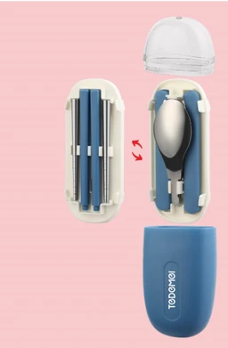 Cute Portable Cutlery/Utensil Set, Pocket Sized Stainless Steel Fork, Spoon, and Chopsticks, Food Grade Plastic Handle, with Storage Case, BPA Free, Ideal for Travel and Outdoor Green