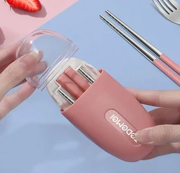 Cute Portable Cutlery/Utensil Set, Pocket Sized Stainless Steel Fork, Spoon, and Chopsticks, Food Grade Plastic Handle, with Storage Case, BPA Free, Ideal for Travel and Outdoor Green