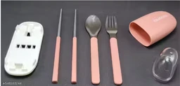 Cute Portable Cutlery/Utensil Set, Pocket Sized Stainless Steel Fork, Spoon, and Chopsticks, Food Grade Plastic Handle, with Storage Case, BPA Free, Ideal for Travel and Outdoor Pink