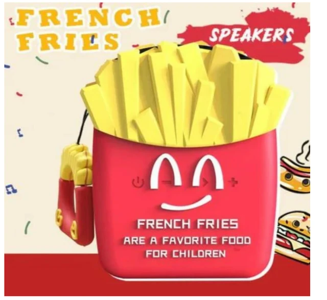 Mini French Fries Wireless Bluetooth Speaker | Portable Loudspeaker with USB Interface | Compact Design, Good Bass, 3W Output | Supports Bluetooth/TF Card/FM | High Power Amplifier | Box Packaging