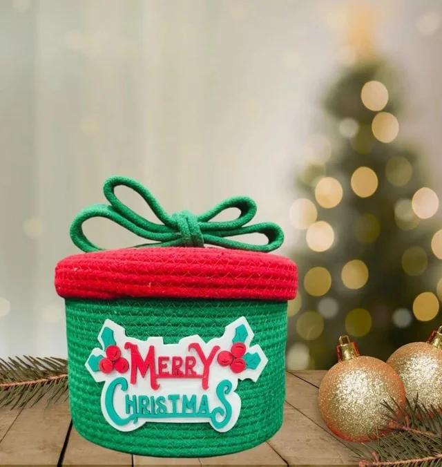 Fibre Gold Christmas Decor Baskets - 25D x 25W x 15H Centimeters