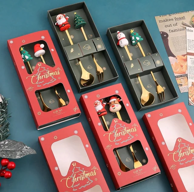 Christmas Spoons Forks Set Xmas Cutlery Kits for Daily Use Christmas Kitchen 2D | Flatware & Silverware