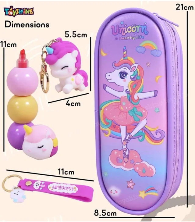 pouch with highlighter& keychain mix Unicorn
