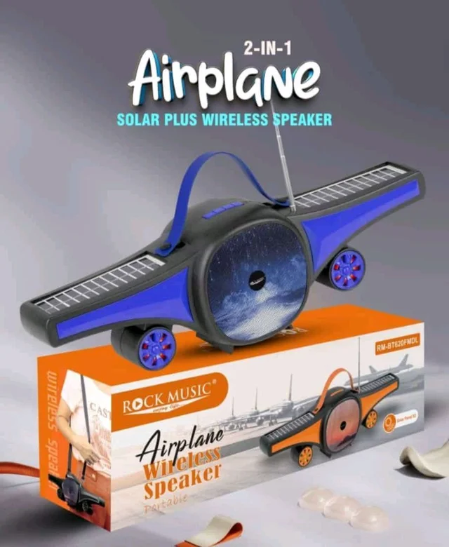 CLUBCLASSY CLUBCLASSY Rock Music Airplane Design Bluetooth Wireless Speaker with Solar Panel FM Radio