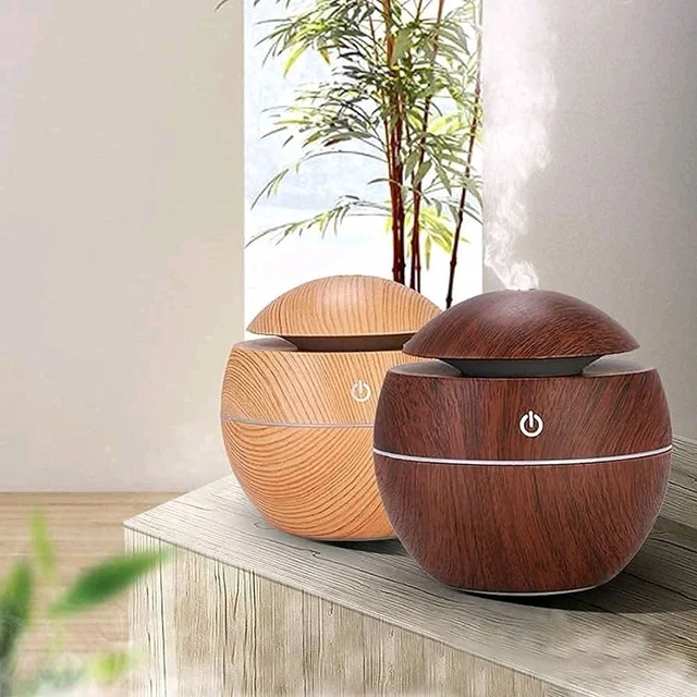 Pure Aroma Wooden Finish Humidifier & Essential Oil Diffuser | Ultrasonic Cool Mist | LED Night Light | Aroma Diffuser for Home, Office, Bedroom & Yoga | Air Freshener