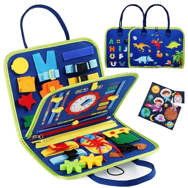 usy Board Montessori Toy for Toddlers - Educational Activity Developing Sensory Board for Fine Basic Dress Motor Skills - Travel Toys for Plane Car