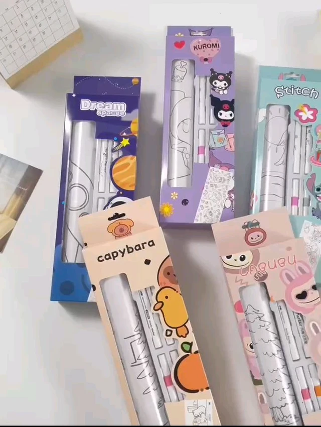 Craft colour paper roll with pens