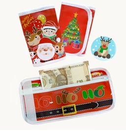 Christmas Trifold Faux Leather Wallet Santa Theme - 22.5 X 11.5 X 2 cm