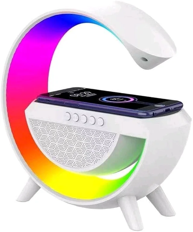 4-in-1 Smart Speaker Lamp with Wireless Charging, Bluetooth Speaker, RGB Light, 25 cm, White