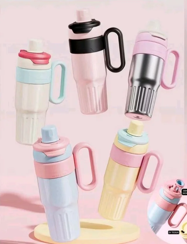 750ml Insulated Water Bottle - Hot & Cold Double Wall Tumbler with Handle, Straw & Spout Lid for Gym, Office, Travel