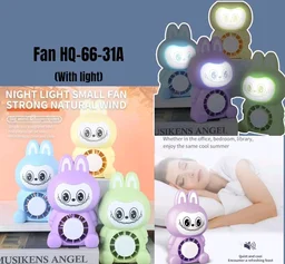 Labubu electric fan with night lamp | Mini Cartoon Rechargeable Desk Fan | Design with LED, USB Powered, Multicolor for Kids