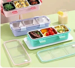 3 Compartment Stainless Steel Snack & Meal Box – 650ml– BPA-Free & Leak-Proof – Durable Clip Lock Design – Ideal for School, Office & Travel – Food Storage Container for Fresh