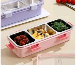 3 Compartment Stainless Steel Snack & Meal Box – 650ml– BPA-Free & Leak-Proof – Durable Clip Lock Design – Ideal for School, Office & Travel – Food Storage Container for Fresh