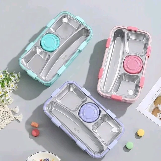 Stainless Steel Bento Lunch Box for Kids & Adults | 4 Compartment Leakproof Tiffin with Lid | BPA-Free, Airtight | Ideal for Office, School & Travel