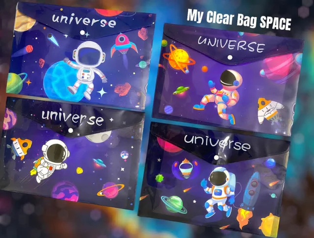 My Clear Bag Space Documents File Storage Bag with Snap Button Closer A4 Space Theme File Folder Button Closer File,Document File/Folder Birtday Return Gift