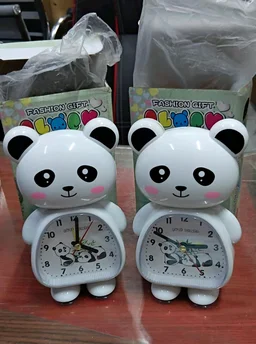 Plastic Cute Panda Cartoon Theme Teddy Bear Desk Alarm Analog Clock For Kids, Students (Multicolour, 17 X10 X 4Cm) (Panda (Black & White))