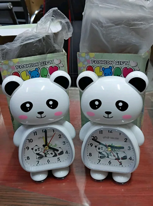 Plastic Cute Panda Cartoon Theme Teddy Bear Desk Alarm Analog Clock For Kids, Students (Multicolour, 17 X10 X 4Cm) (Panda (Black & White))
