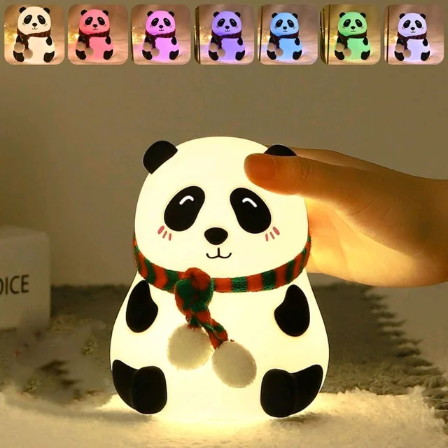 Rechargeable Silicone Panda Night Light for Kids | 7-Color LED Changing Lamp | Adorable Room Decor & Gift for Toddlers, Teens, & Valentine's Day Present | Soft BPA-Free Nightlight