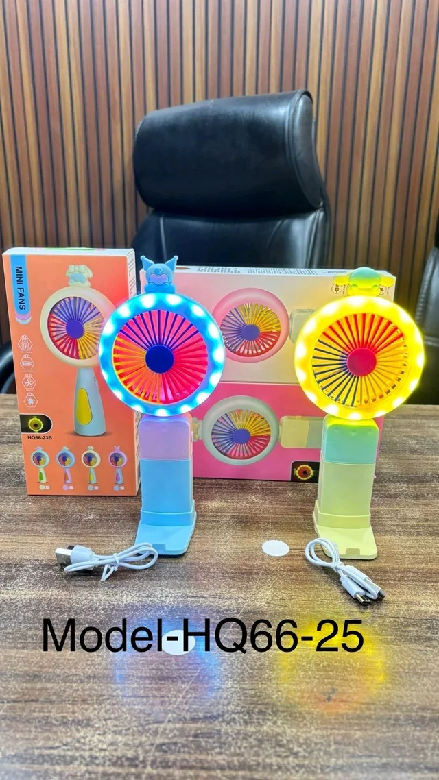 Mini Hand Fan with LED Light | Colorful USB Fan for Kids & Travel FL_227 Rechargeable Fan, USB Air Cooler, USB Fan (Multicolor)