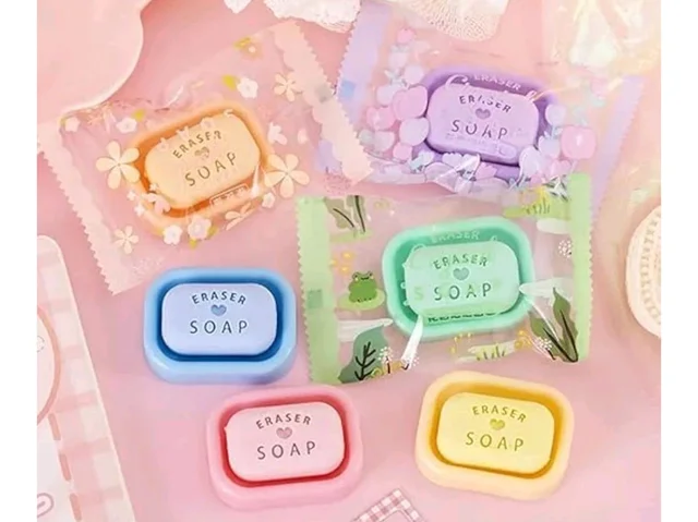 Erasers - Soap Shaped Erasers Mini Bathing Cute Design for Kids, Home. School, Return Gifts - Multicolor (set of 6pc)
