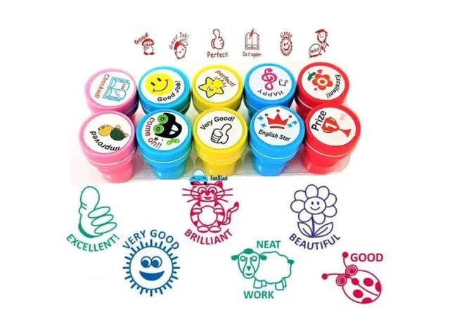 Emoji Motivational Stamp Set for Kids,DIY Art Craft for School Supplies for Boys & Girls, Multicolour (Motivational Stamp)
