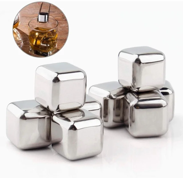 Wine Chillers Metal Ice Cube, Stainless Steel Whiskey Stones, Reusable Whiskey Rocks Beverage Chilling Stones for Scotch and Bourbon, Cool Dad Gadgets, Gift for Mens Valentine, Silver,