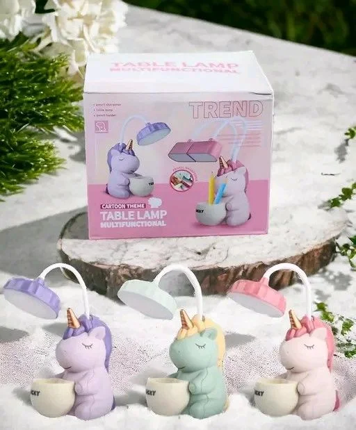 Cutest Unicorn Desk Lamp with Pencil Pen Holder Rechargeable LED Table Lamp for Kids Reading Desk Light for Home Office Bedroom Study -01 Pc. Mix Colour