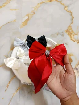 Premium Satin Bow Clips - Red