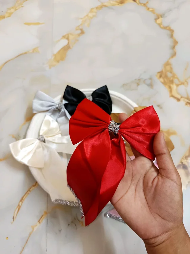 Premium Satin Bow Clips - Red