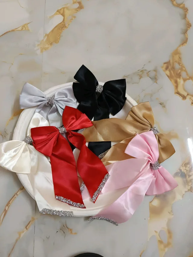 Premium Satin Bow Clips - beige